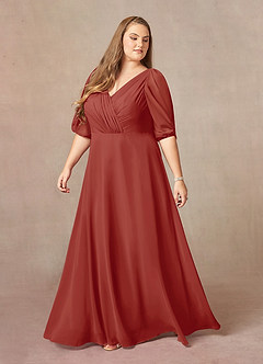 Azazie Bronwyn Mère de la mariée Robes Robe Trapèze en Mousseline de soie Col V froncé Terracotta image8
