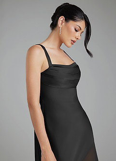 Azazie Piper Vestidos de damas de honor Vestido de Negro de Satén Elástico de Corte Sirena con Plisado image4