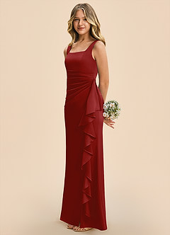 Azazie Adrienne Junior Pomegranate Sheath Pleated Stretch Satin Dress image5