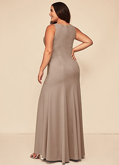 Azazie Rogue Bridesmaid Dresses Taupe Mermaid Scoop Side Slit Stretch Crepe Dress image8