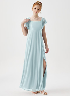 Azazie Bondi Junior A-Linie Seitliche Cut-Outs Gittergewebe Kleid Nebel image5