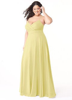 Azazie Avelina Brautjungfernkleider A-Linie V-Hals Gefaltet Chiffon Kleid Zitronensorbet image8