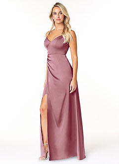 Azazie Marchella Bridesmaid Dresses Vintage Mauve A-Line Corset Stretch Satin Dress image4
