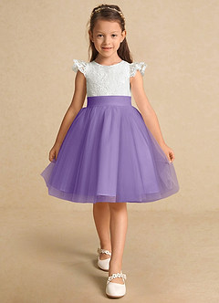 Azazie Vetty Robe Demoiselle D'honneur Fillette Robe Trapèze en Tulle Dentelle Ivoire Tahiti image6