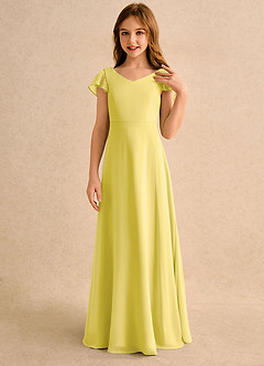 Azazie Nari Girls Formal Flower Girl Dresses Canary A-Line with Sleeves Chiffon Dress image5