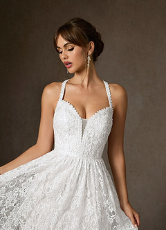 Azazie August Wedding Dresses Diamond White A-Line Lace Dress image6