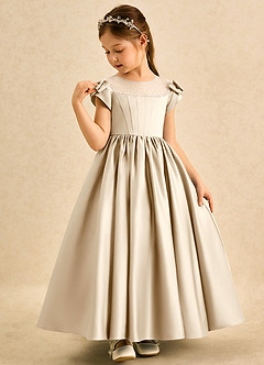 Azazie Toffee Robe Demoiselle D'honneur Fillette Robe Robe de bal en Mat Satiné Nœud Champagne image4