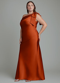 Azazie Yuanna Bridesmaid Dresses Paprika Mermaid One Shoulder Stretch Satin Dress image12