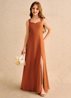 Azazie Makani Girls Formal Abiti da Ragazza di Fiori Abito A-Line in Chiffon Scollo a Cuore Cannella image5