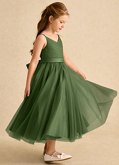 Azazie Patootie vestidos de niña de las flores Vestido de Oliva de Tul de Corte En A con Tirante Espagueti image4