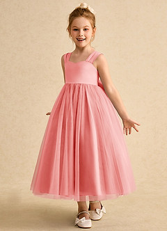 Azazie Chickadee vestidos de niña de las flores Vestido de Coral de Satin Mate de Princesa con Escote de Corazón image2