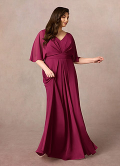Azazie Oksana Kleider für die Brautmutter A-Linie V-Hals Gefaltet Chiffon Kleid Burgunderrot image7