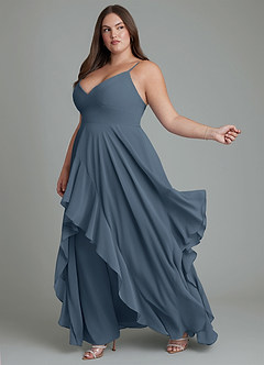 Azazie Zaina Abiti da Damigella Abito A-Line in Chiffon Blu Nettuno image10