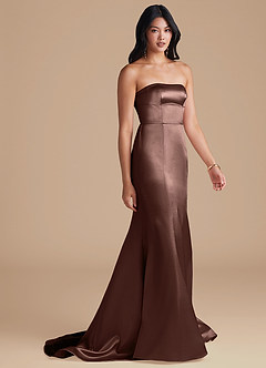 Azazie Aura Bridesmaid Dresses Espresso Mermaid Metallic Satin Convertible Dress image7