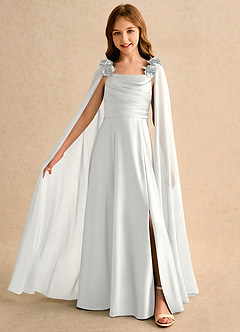 Azazie Rosita Girls Formal 플라워 걸 드레스 A라인 주름진 스트레치 새틴 플로어 길이 드레스 image3