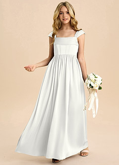 Azazie Hattie Junior White A-Line Pleated Stretch Satin Dress image4