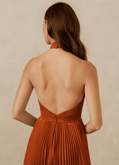 Christian Siriano Bridal for Azazie 1007 Bridesmaid Dresses Burnt Orange A-Line Pleated Stretch Satin Dress image7