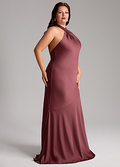 Azazie Lorena Bridesmaid Dresses Merlot Mermaid Pleated Stretch Satin Dress image11