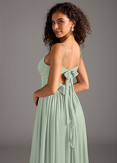 Azazie Zeya Bridesmaid Dresses Dusty Sage A-Line Pleated Mesh Dress image6