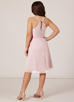 Azazie Doll Junior Blushing Pink A-Line Bow Chiffon Dress image4