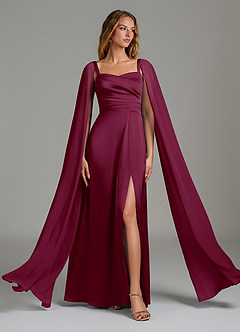 Azazie Niveah Bridesmaid Dresses Mulberry A-Line Strapless Stretch Satin Convertible Dress image5