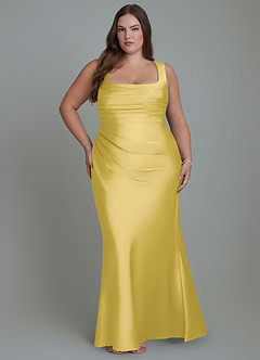 Azazie Agustina Bridesmaid Dresses Canary Mermaid Corset Stretch Satin Dress image7
