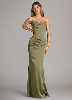 Azazie Sorrel Robes de demoiselle d'honneur Robe Sirène Convertible en Satin extensible Sans bretelle Pistache image6