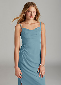 Azazie Mai Junior Vestido de Azul Malhumorado de Gasa de Recto con Plisado image5