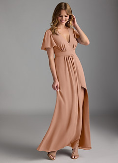 Azazie Zaniah Brautjungfernkleider A-Linie Chiffon Kleid Champagner Rosa image6