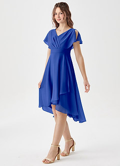 Azazie Graciela Junior Royal Blue A-Line Pleated Chiffon Dress image4