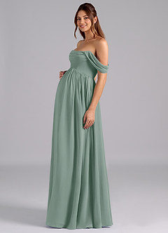 Azazie Saige Brautjungfernkleider für Schwangere A-Linie Plissee Chiffon Bodenlänge Kleid image5
