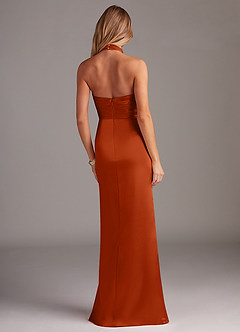 Azazie Jemma Vestidos de damas de honor Vestido de Naranja Quemada de Satén Elástico de Corte Recto con Plisado image6