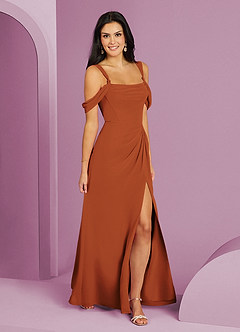 Barbie ♥ Azazie Bridesmaid Dresses Cinnamon A-Line Off the Shoulder Chiffon Dress image3