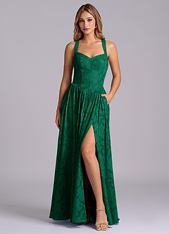 Azazie Francis Abiti da Damigella Abito A-Line in Burnout Floreale Corsetto Smeraldo image1