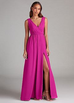 Azazie Tanicia Robes de demoiselle d'honneur Robe Trapèze en Mousseline de soie Plissée Fuchsia image4