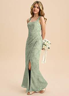 Azazie Mero Junior Vestido Agave de Esgotamento Floral de Bainha com Plissado image6