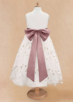 Azazie Pollie Flower Girl Dresses Ivory Dusty Rose A-Line Bow Tulle Dress image12