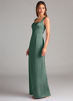 Azazie Flori Bridesmaid Dresses Eucalyptus Sheath Side Slit Stretch Satin Dress image4