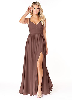 Azazie Chanel Bridesmaid Dresses Espresso A-Line Pleated Chiffon Dress image1