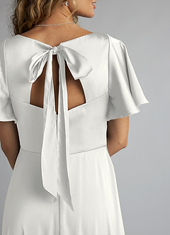 Azazie Kimber Bridesmaid Dresses White A-Line Ruched Stretch Satin Dress image5