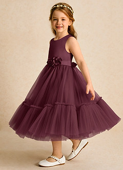 Azazie Miracle Robe Demoiselle D'honneur Fillette Robe Trapèze en Mat Satiné Arc Cabernet image3