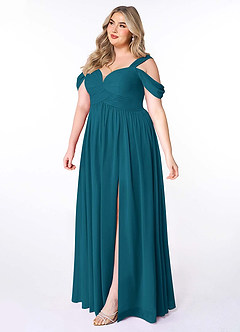 Azazie Lianne Bridesmaid Dresses Ink Blue A-Line Off the Shoulder Chiffon Dress image10
