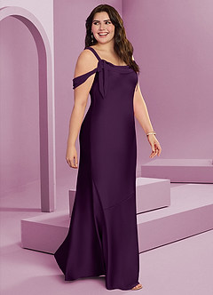 Barbie ♥ Azazie Bridesmaid Dresses Grape Sheath Pleated Stretch Satin Dress image11