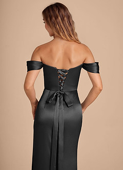 Azazie Shea Robes de demoiselle d'honneur Robe Sirène Convertible en Satiné métallisé Épaule décolletée Noir image2
