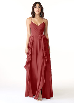 Azazie Peyton Bridesmaid Dresses Rust A-Line Ruched Chiffon Dress image5