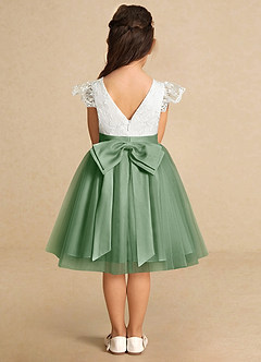 Azazie Vetty Flower Girl Dresses Ivory Matcha A-Line Lace Tulle Dress image7