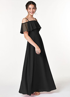 Azazie Maggie Junior Jurk van Chiffon met A-Lijn Off the Shoulder Zwart image4