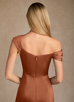 Azazie Laramie Mother of the Bride Dresses Copper Mermaid Pleated Stretch Satin Dress image6