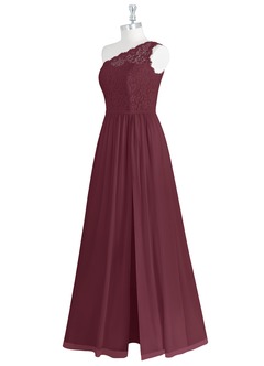 Azazie Demi Brautjungfernkleider A-Linie One-Shoulder Chiffon Kleid Cabernetrot image10