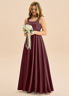 Azazie Gabby Junior Vestido de Sangrado de Satén Elástico de Corte en A con Plisado image4